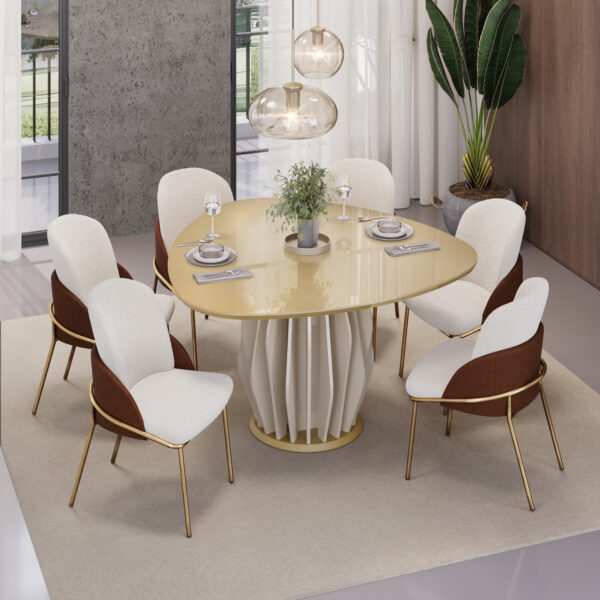 MESA TOKYO - TAMPO CHANF. ORGANICO MAD/VD 1360X1360X30 MM OFF WHITE/DOURADO